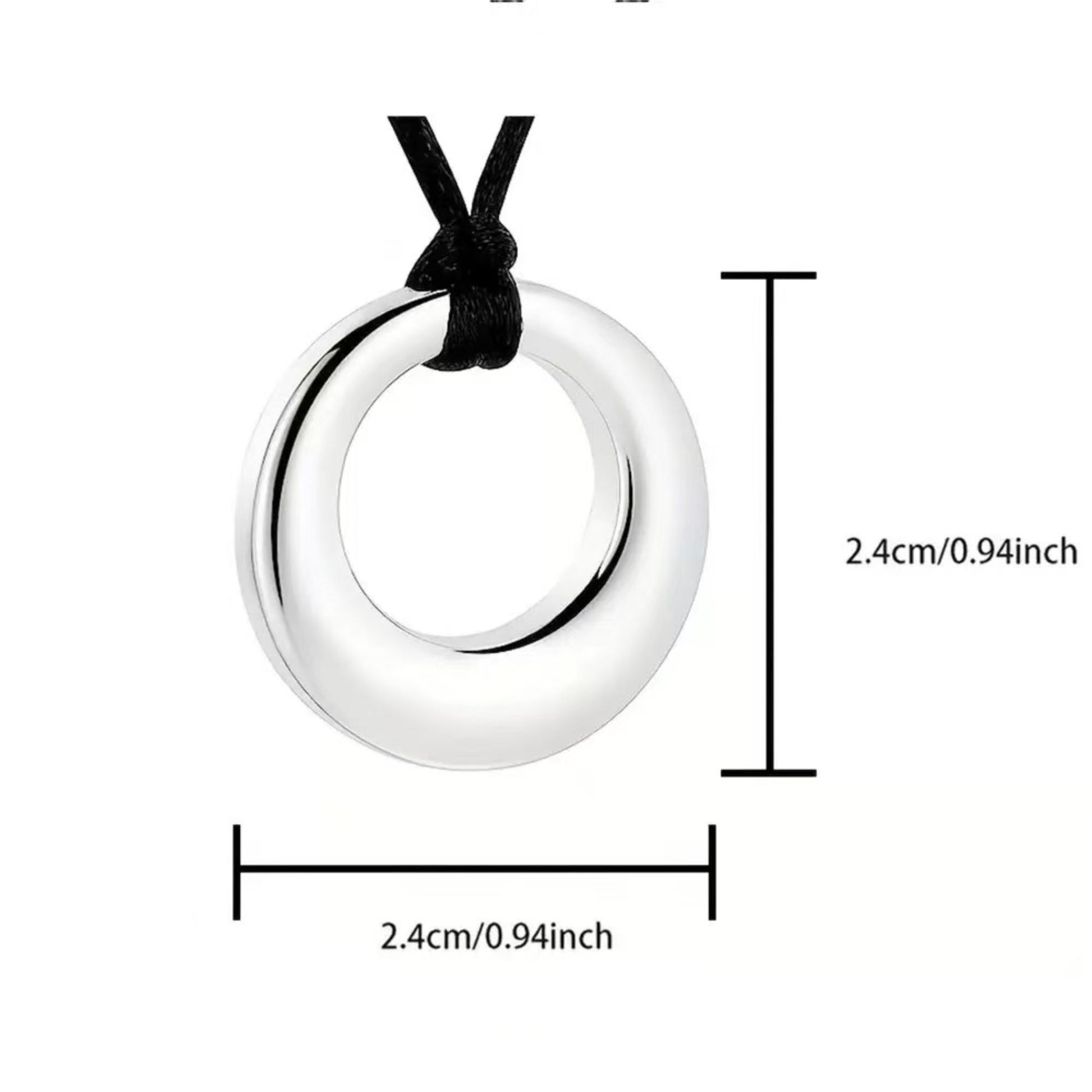 Hollow circle memorial pendant size chart showing 2.4cm (0.94 inch) diameter