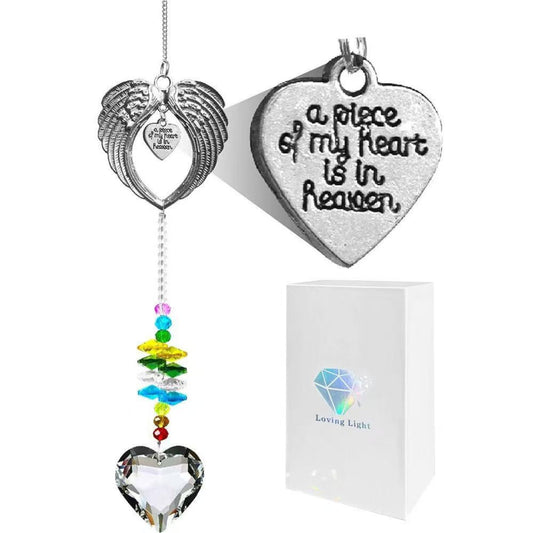 Angel Wings Heart Crystal Suncatcher – Pet Loss Memorial Rainbow Maker Gift Box + Sympathy Card