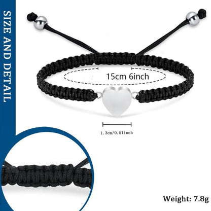 Adjustable braided urn bracelet size detail heart charm 1.3cm stainless steel
