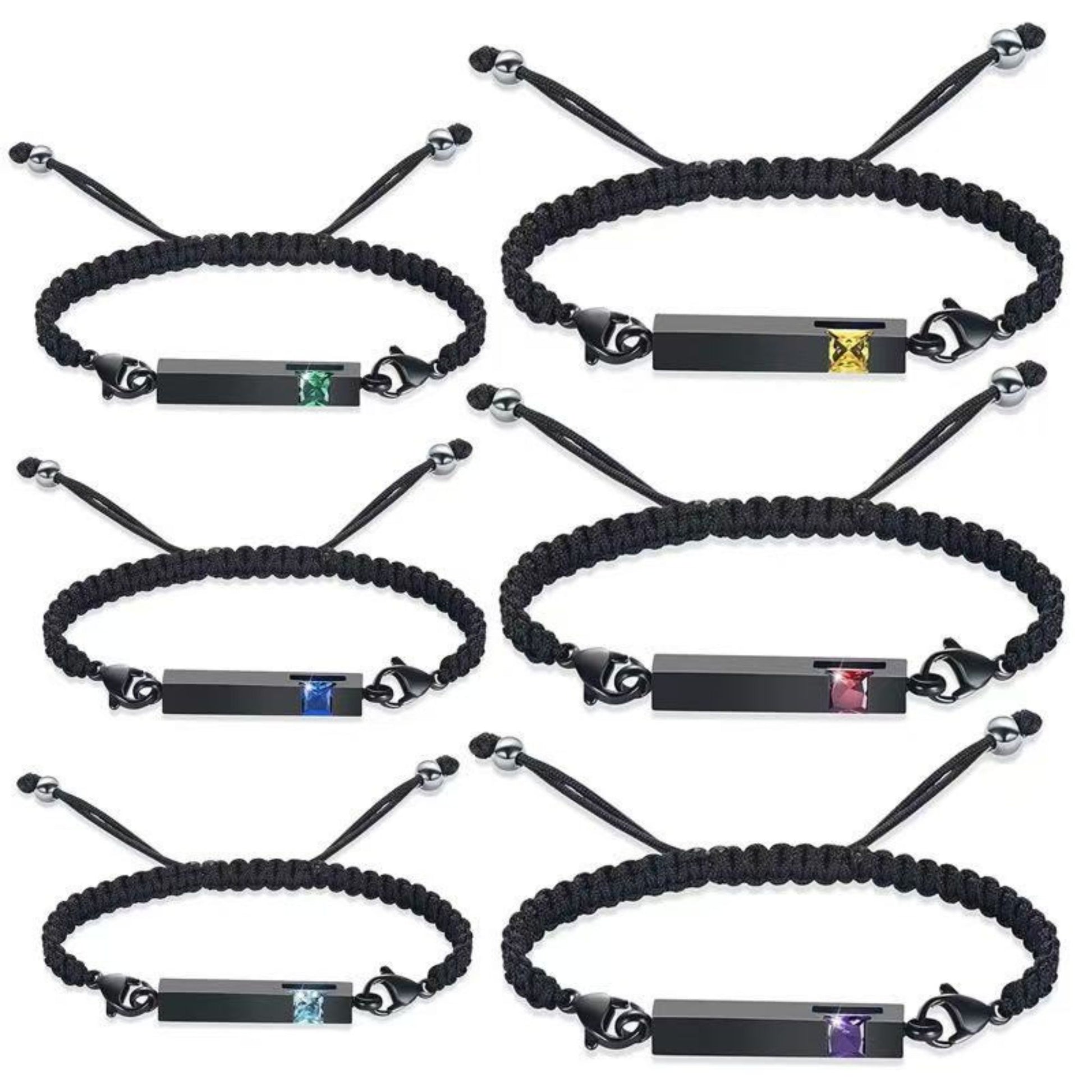Braided cremation urn bracelet for ashes with birthstone color options, stainless steel tube keepsake memorial jewelry