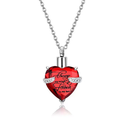July： Birthstone heart crystal urn necklace pendant on chain, memorial keepsake jewelry for pet loss