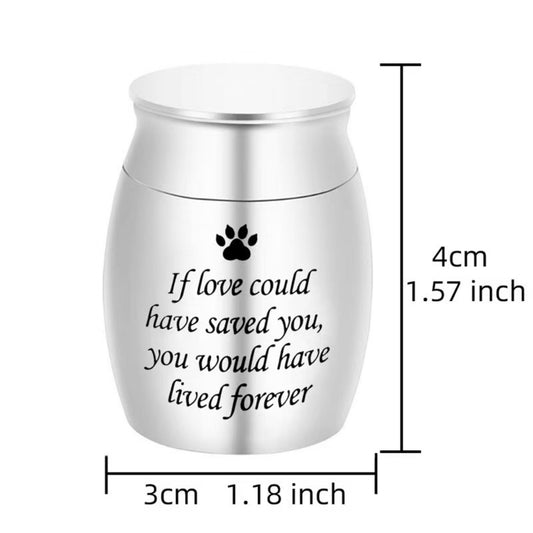 Size chart showing mini pet keepsake urn is 4cm tall and 3cm wide (1.57in × 1.18in)