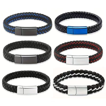 Six color men’s braided leather cremation urn bracelets with magnetic clasp
