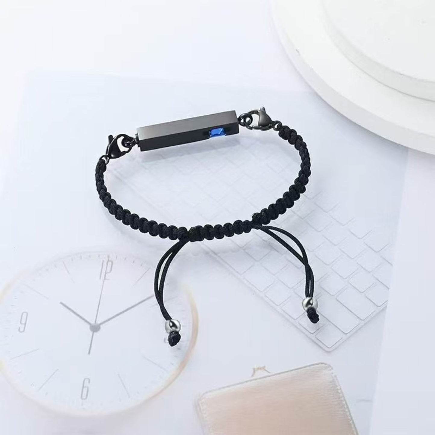 Braided ashes bracelet with stainless steel memorial tube and yellow birthstone accent, pet memorial keepsake jewelry