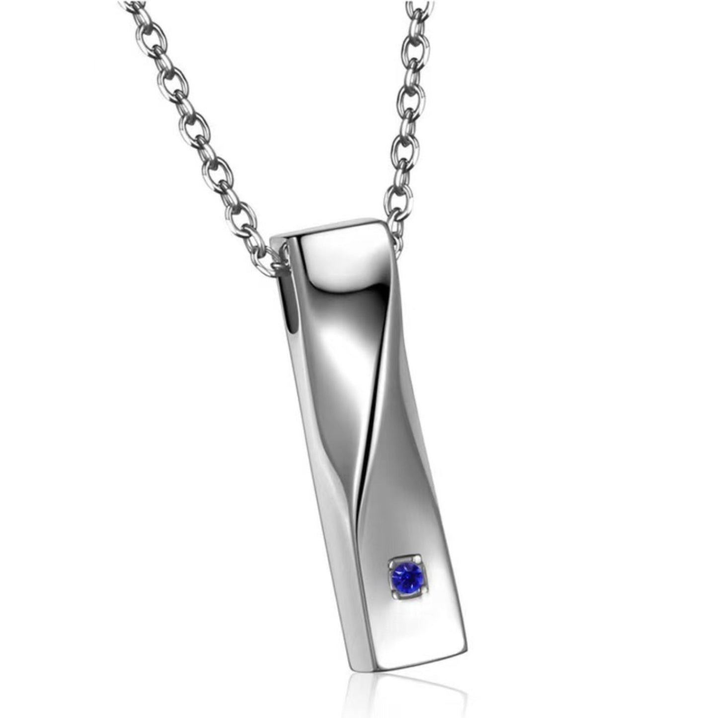 Twisted Stainless Steel Cremation Urn Necklace with Birthstone Crystal – Minimal Bar Keepsake Memorial Jewelry for Pets (12 Colors)