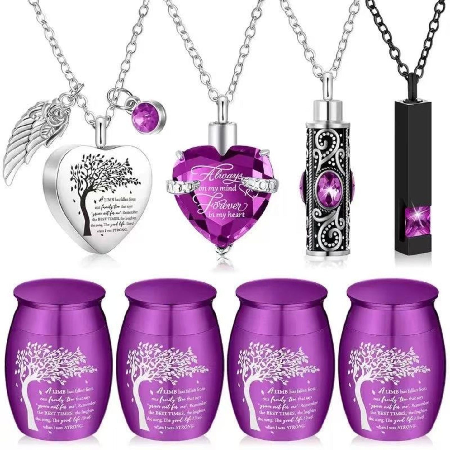 Pet Cremation Jewelry & Mini Keepsake Urn (Choose Style) – Purple Memorial Urn Pendant Necklace or Mini Urn, Screw-Top, Leak-Resistant, for Ashes & Fur
