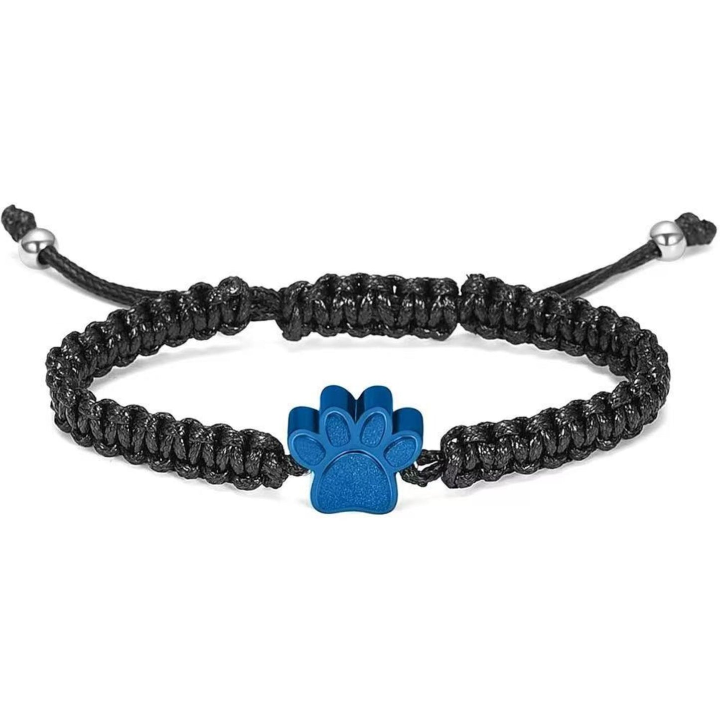 Paw Print Cremation Urn Bracelet for Ashes – Braided Memorial Keepsake, Adjustable Cord, Stainless Steel Paw Charm (6 Colors)