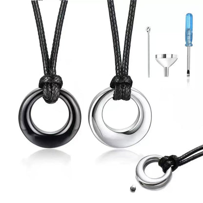 Silver and black hollow circle stainless steel urn necklaces with filling tools set