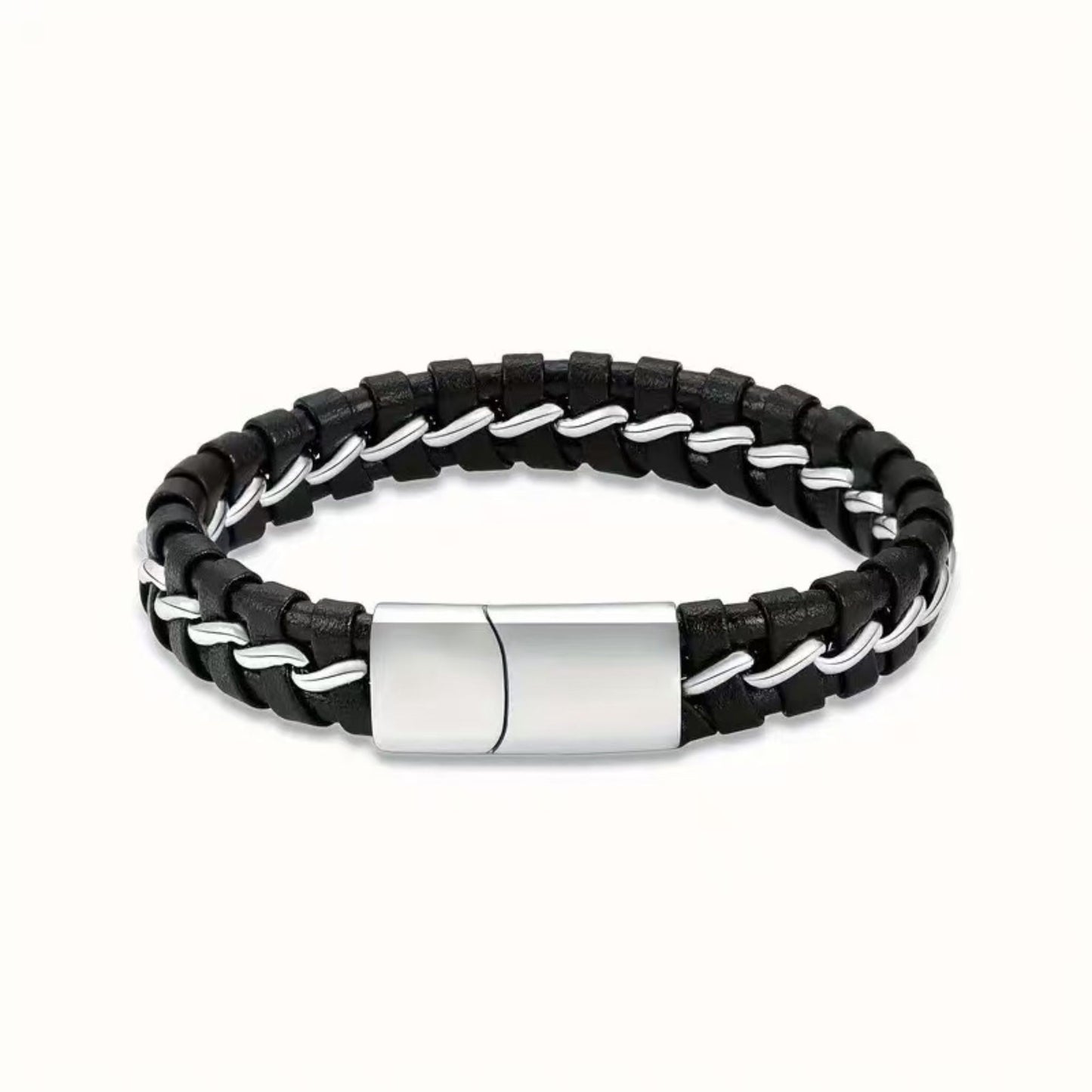 Men’s Cremation Urn Bracelet for Ashes – Braided Leather Magnetic Clasp Keepsake (6 Colors, 22cm)