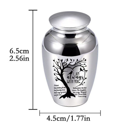 Size chart showing pet keepsake urn is 6.5cm tall and 4.5cm wide (2.56in × 1.77in)