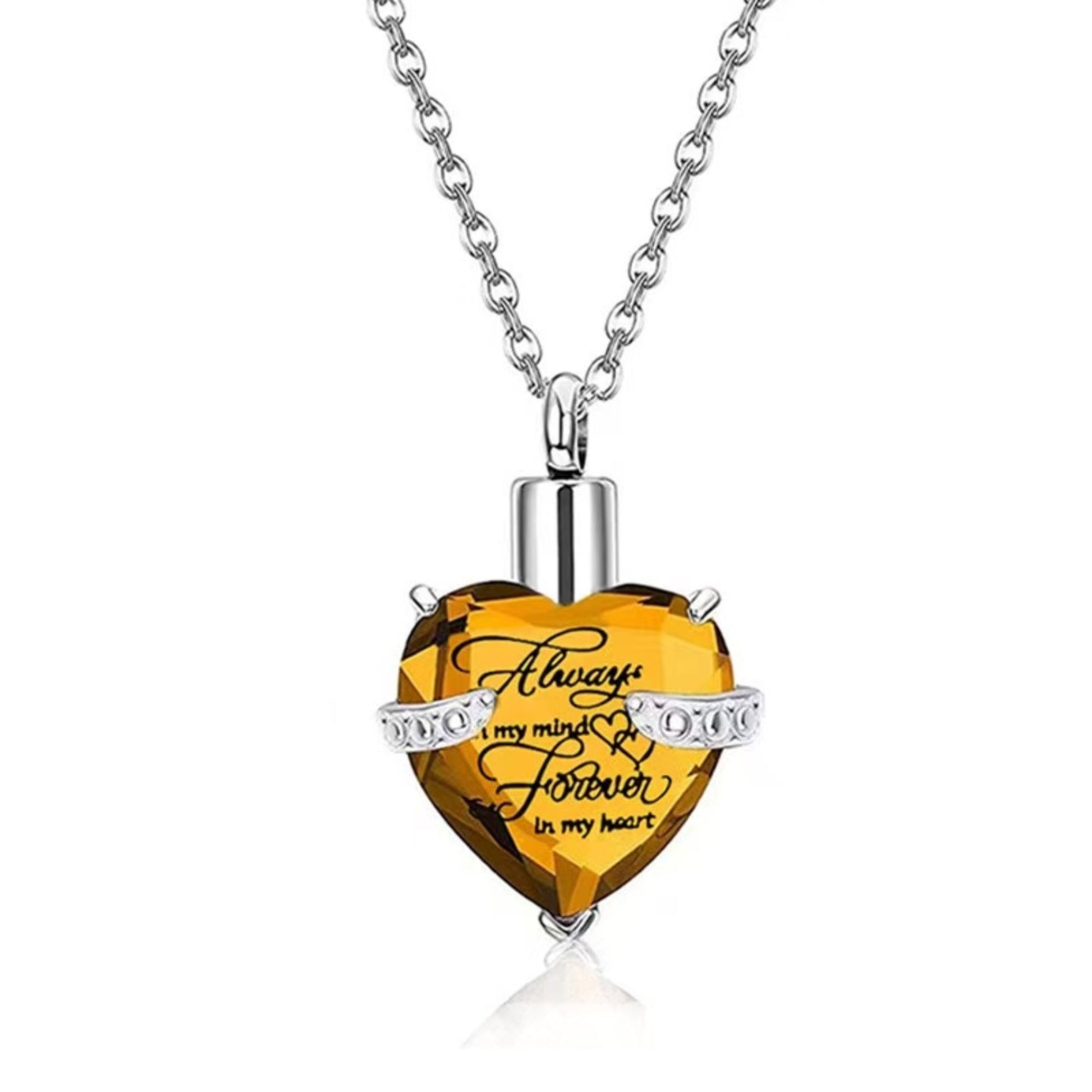 November： Birthstone heart crystal urn necklace pendant on chain, memorial keepsake jewelry for pet lossber