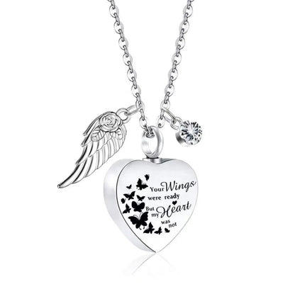 April birthstone option for heart pet memorial urn necklace with angel wing charm