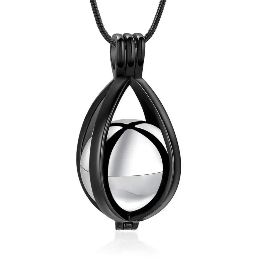 Black teardrop urn necklace pendant for pet ashes, stainless steel keepsake cremation jewelry