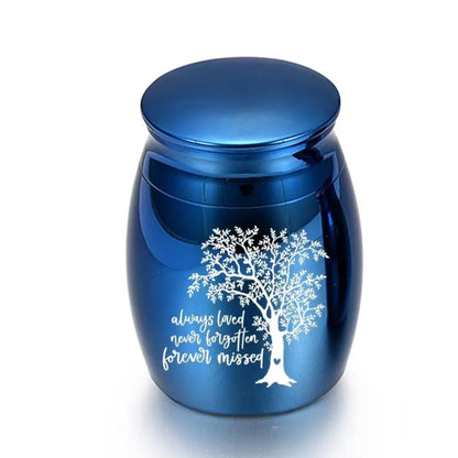 Isolated front view of the pink gold memorial urns for pets engraved with a heart shaped tree of life.