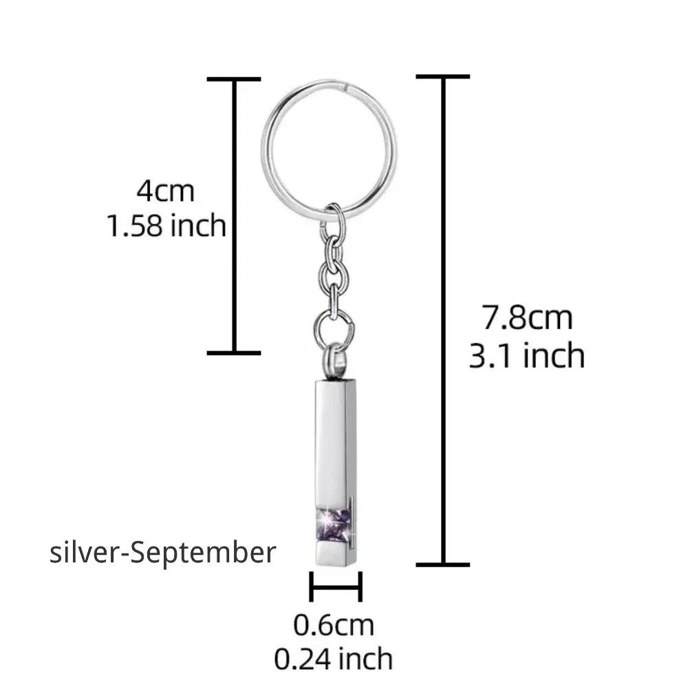 Close-up of Pet Memorial Keychain Urn, showing dimensions.