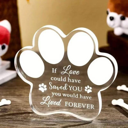 Dog Memorial Ornament in Acrylic with Paw Print Design