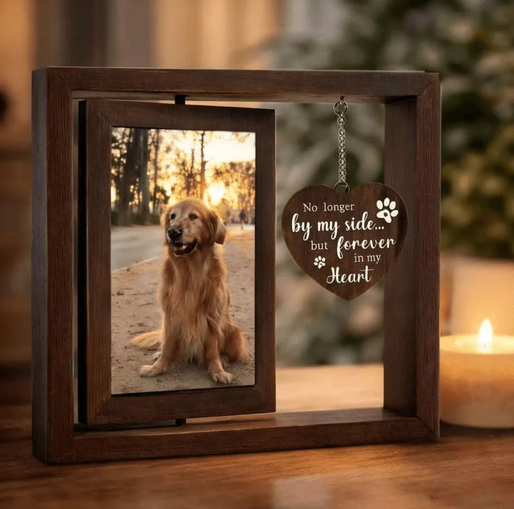 on tabletop, rustic memorial frame for pet loss and cherished dog memory photosDog Sympathy Frame Lifestyle Display 
