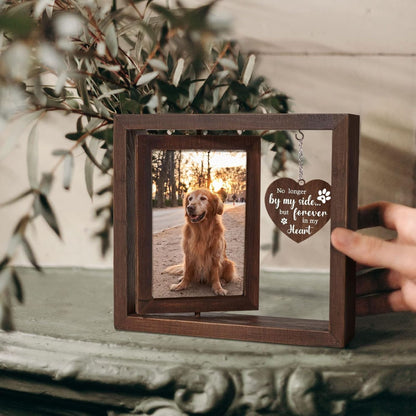 Dog Sympathy Frame Lifestyle Display on tabletop, rustic memorial frame for pet loss and cherished dog memory photos