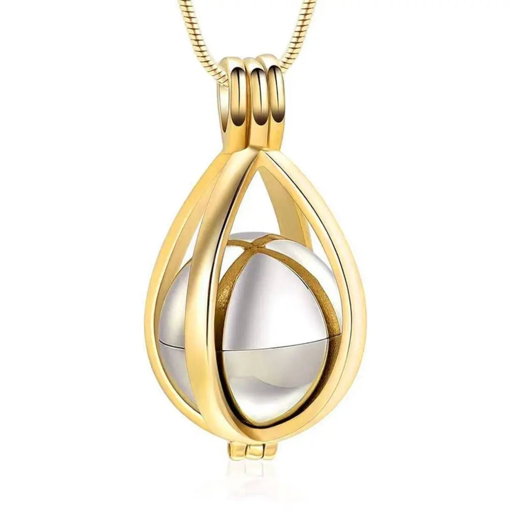 Gold teardrop urn necklace pendant for pet ashes, stainless steel keepsake cremation jewelry