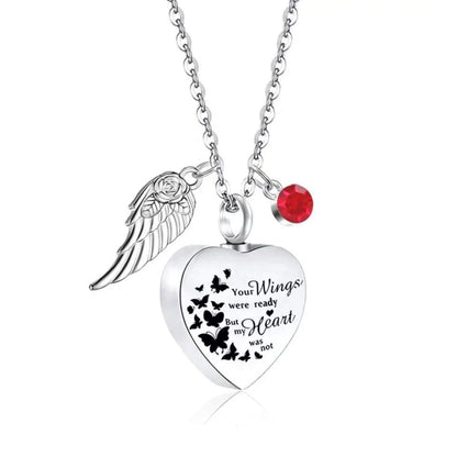 July birthstone option for heart pet memorial urn necklace with angel wing charm