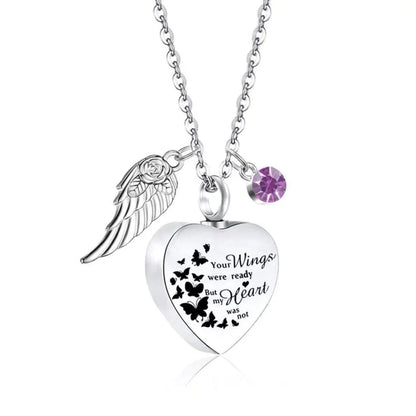 June birthstone option for heart pet memorial urn necklace with angel wing charm