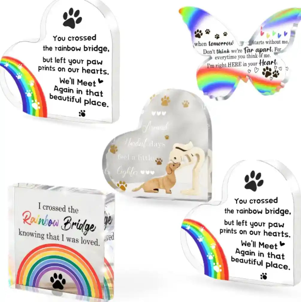 Rainbow Bridge tribute acrylic plaque，emotional message for dog grieving gift"

