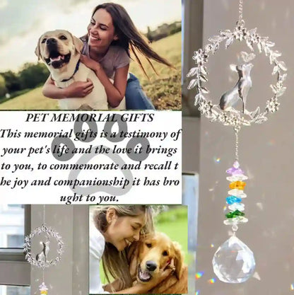 Memorial Dog Suncatcher with Crystal Rainbow Light Reflection