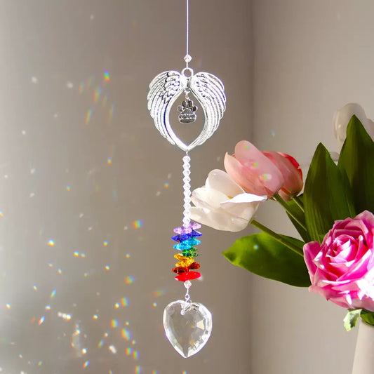 pet memorial suncatcher crystal prism window hanging – dog & cat loss sympathy gift