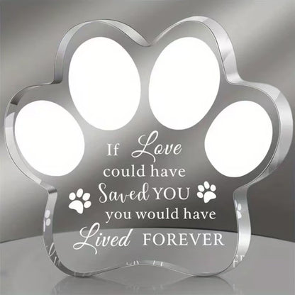 Dog Memorial Ornament in Acrylic with Paw Print Design