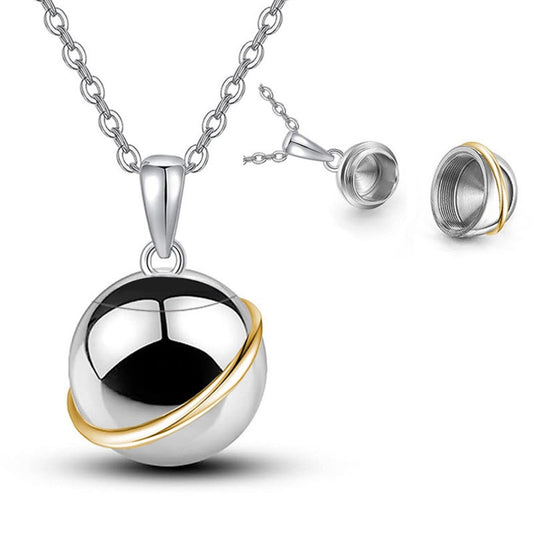 Pendant with opened compartment (small images showing inside)
Stainless steel planet urn pendant opened to show screw-top keepsake chamber