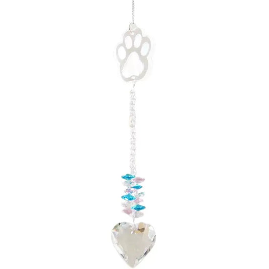 Pet Memorial Paw Print Suncatcher – Heart Crystal Prism (13" K9 Crystal)