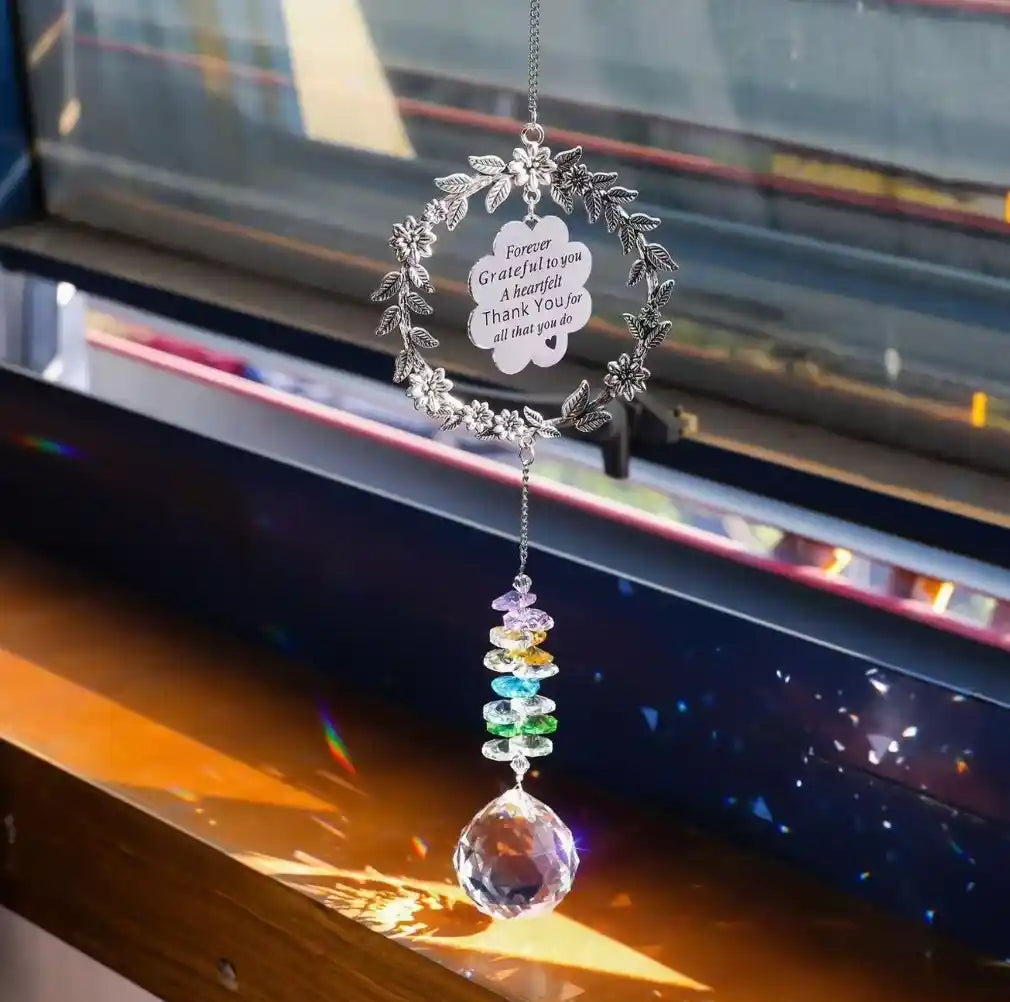 Pet Memorial Suncatcher in Bright Window with Light Reflections