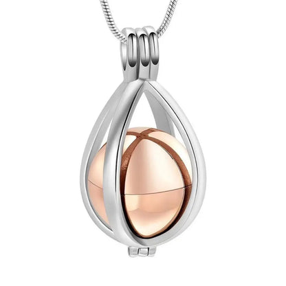 Silver_rose teardrop urn necklace pendant for pet ashes, stainless steel keepsake cremation jewelry