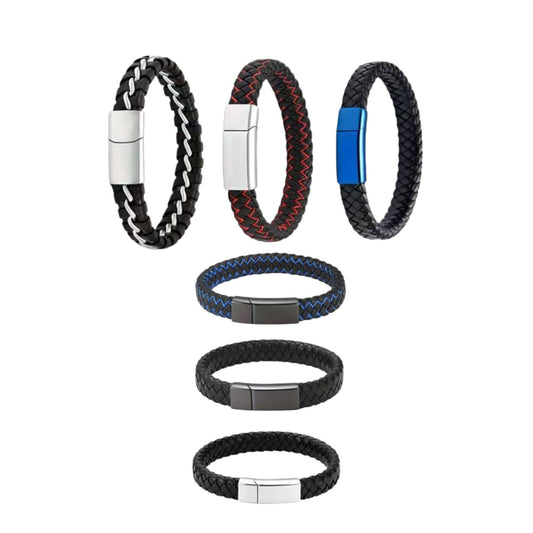 Six color men’s braided leather cremation urn bracelets with magnetic clasp