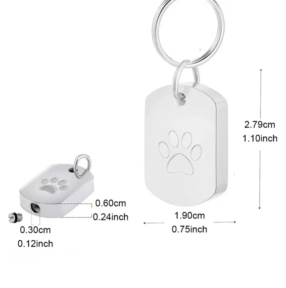Silver Paw Print Cremation Ashes Keychain Urn Size Detail