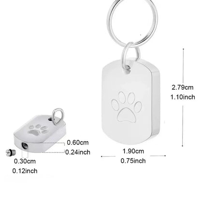 Silver Paw Print Cremation Ashes Keychain Urn Size Detail