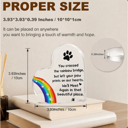 Heart-shaped rainbow bridge pet memorial acrylic plaque measuring 10 by 10 cm and 1 cm thick

