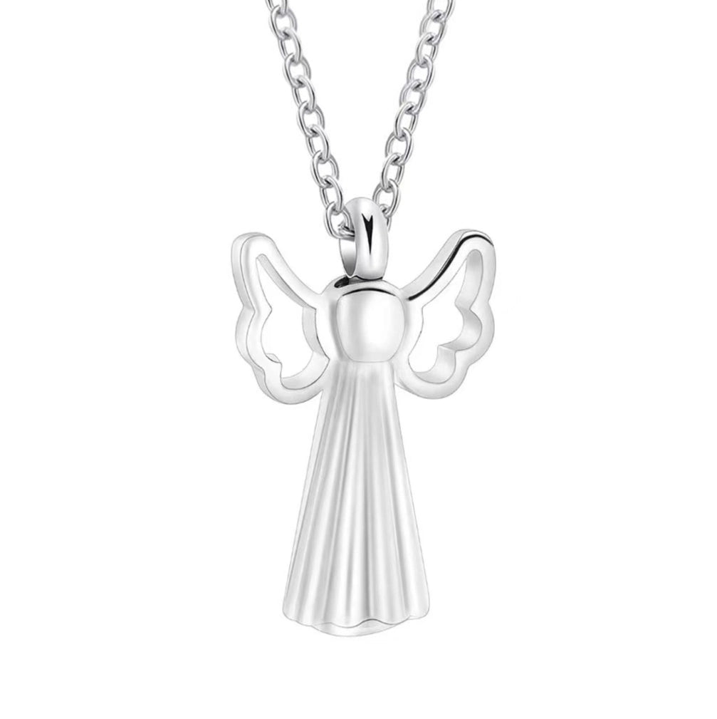 Stainless steel angel wings urn necklace pet memorial keepsake pendant in silver tone