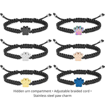 Paw print cremation urn bracelet color options black silver gold rose gold blue rainbow