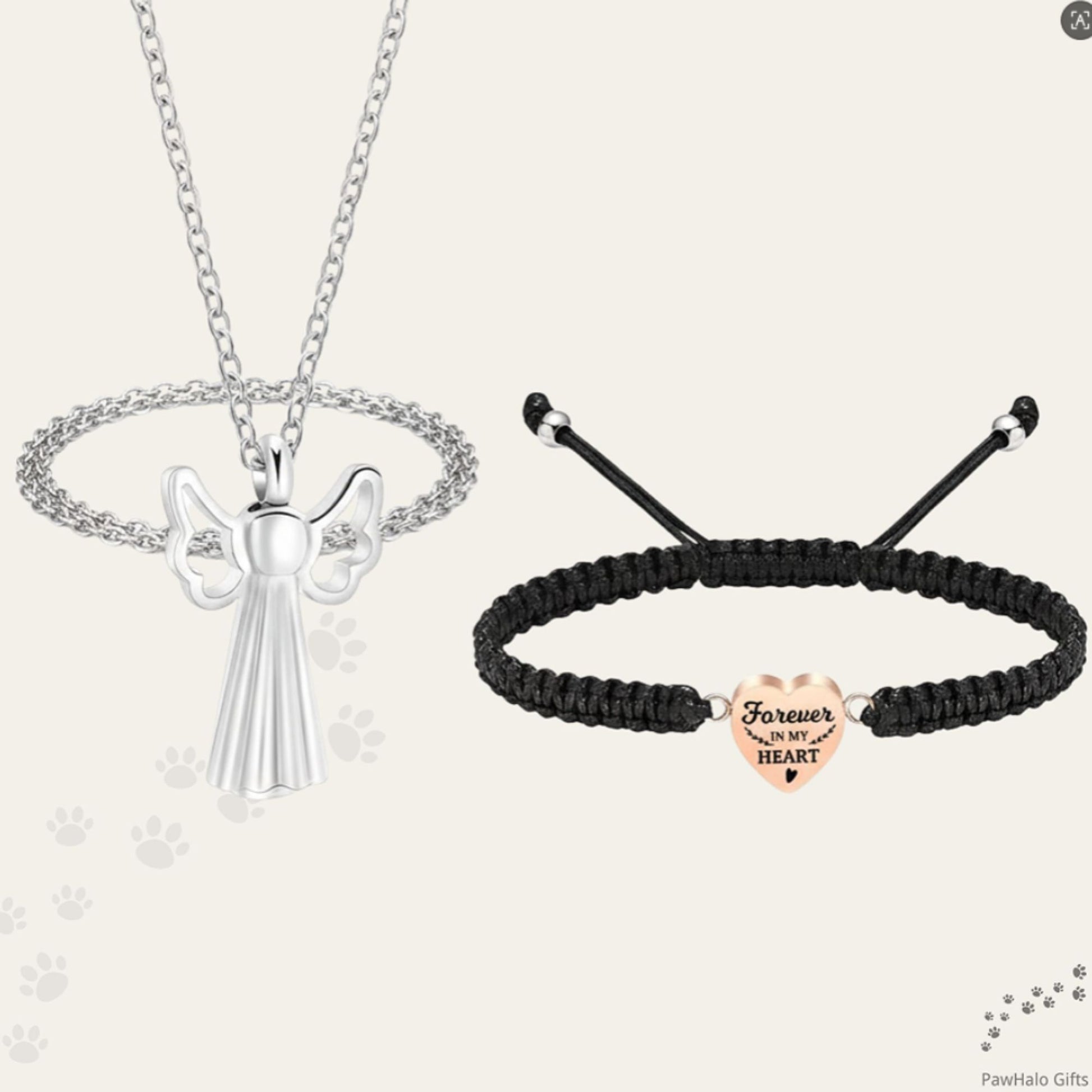 Adjustable black cord bracelet with heart charm for pet memorial