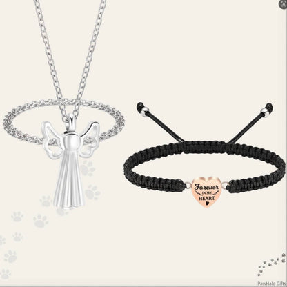 Angel Wings Pet Urn Necklace and Aromatherapy Braided Bracelet Set - PawHalo Gifts