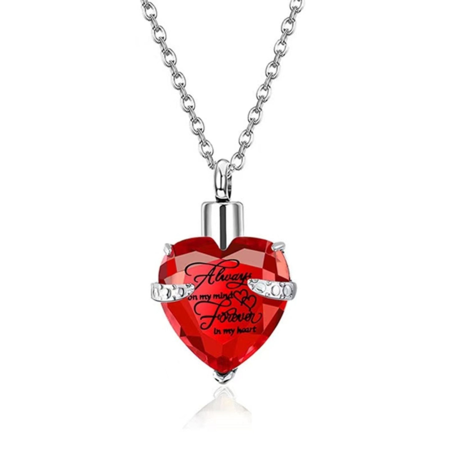 Heart Birthstone Crystal Urn Necklace – Stainless Steel Memorial Keepsake Pendant with Funnel Kit, 12 Color Options, 55cm Chain