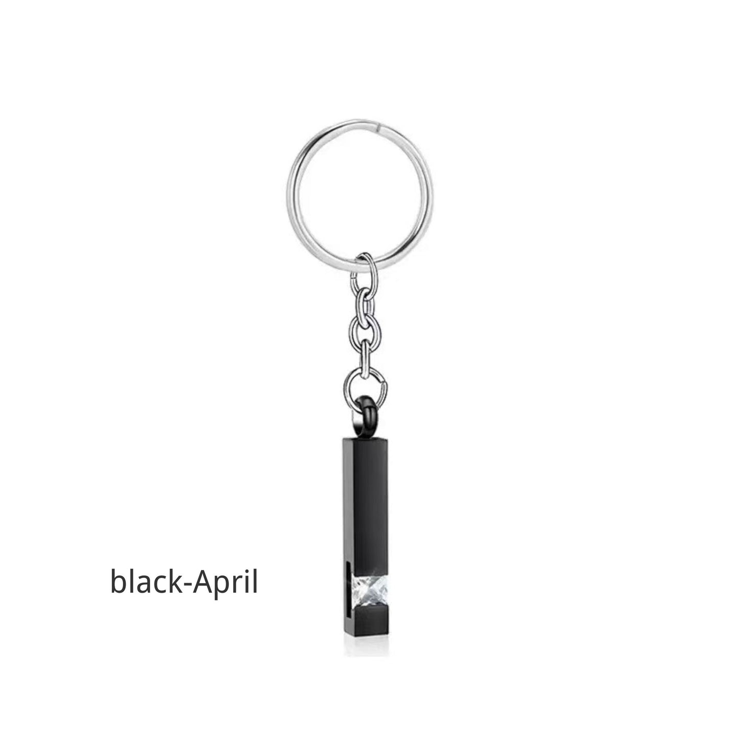 Birthstone Pet Memorial Keychain Urn - Stainless Steel Pillar Keepsake
