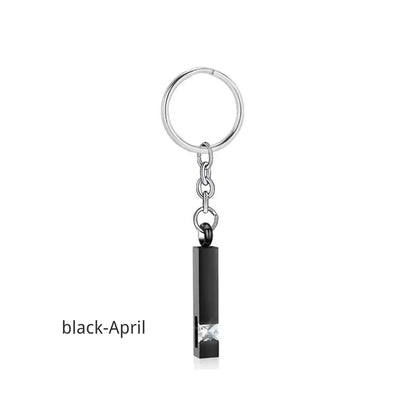 Birthstone Pet Memorial Keychain Urn - Stainless Steel Pillar Keepsake