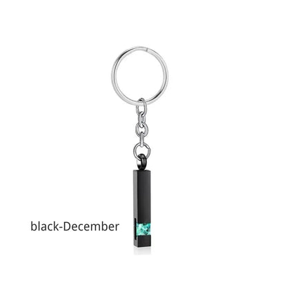 Birthstone Pet Memorial Keychain Urn - Stainless Steel Pillar Keepsake