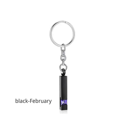 Birthstone Pet Memorial Keychain Urn - Stainless Steel Pillar Keepsake