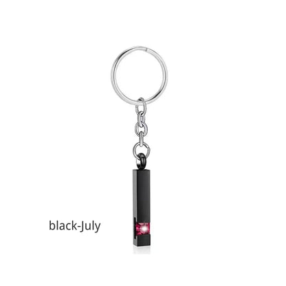 Birthstone Pet Memorial Keychain Urn - Stainless Steel Pillar Keepsake