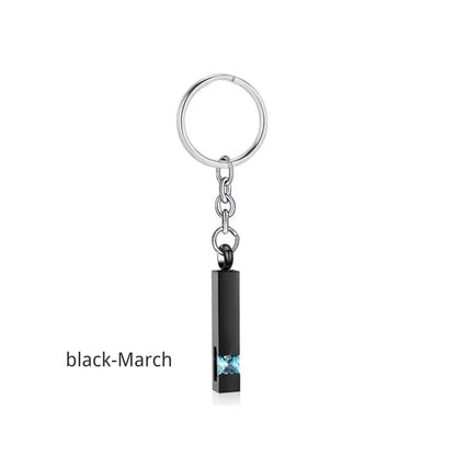 Birthstone Pet Memorial Keychain Urn - Stainless Steel Pillar Keepsake