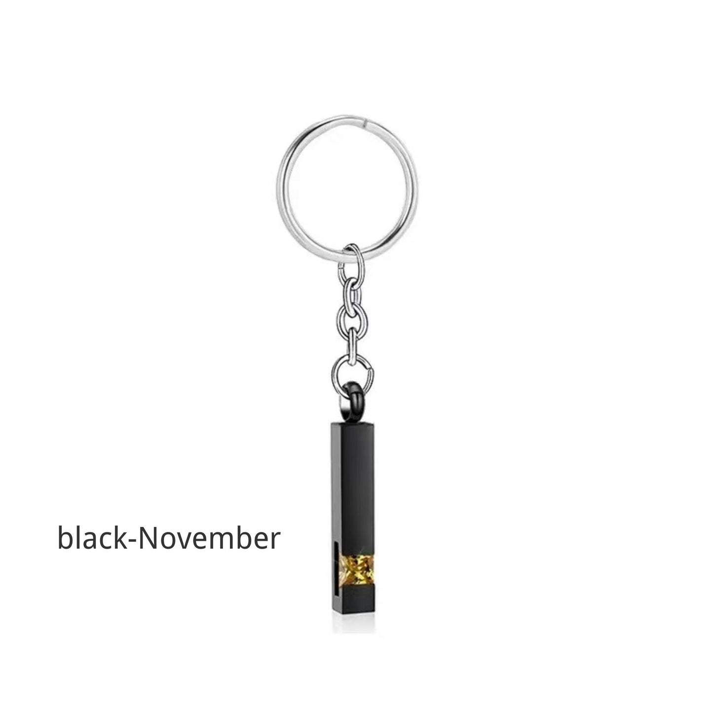 Birthstone Pet Memorial Keychain Urn - Stainless Steel Pillar Keepsake
