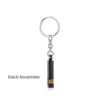 Birthstone Pet Memorial Keychain Urn - Stainless Steel Pillar Keepsake
